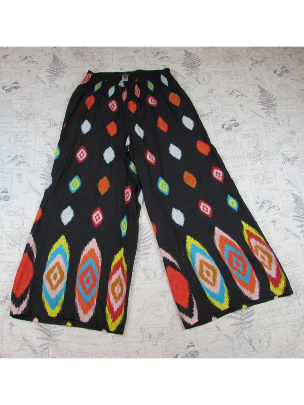 The Pyramid Collection Fun Elastic waist wide leg ikat ankle pants plus 1X